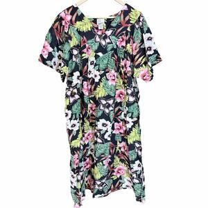 Daffodil Floral Cotton Midi Dress 2X Pockets Tropical Boho mumu moomoo vacation